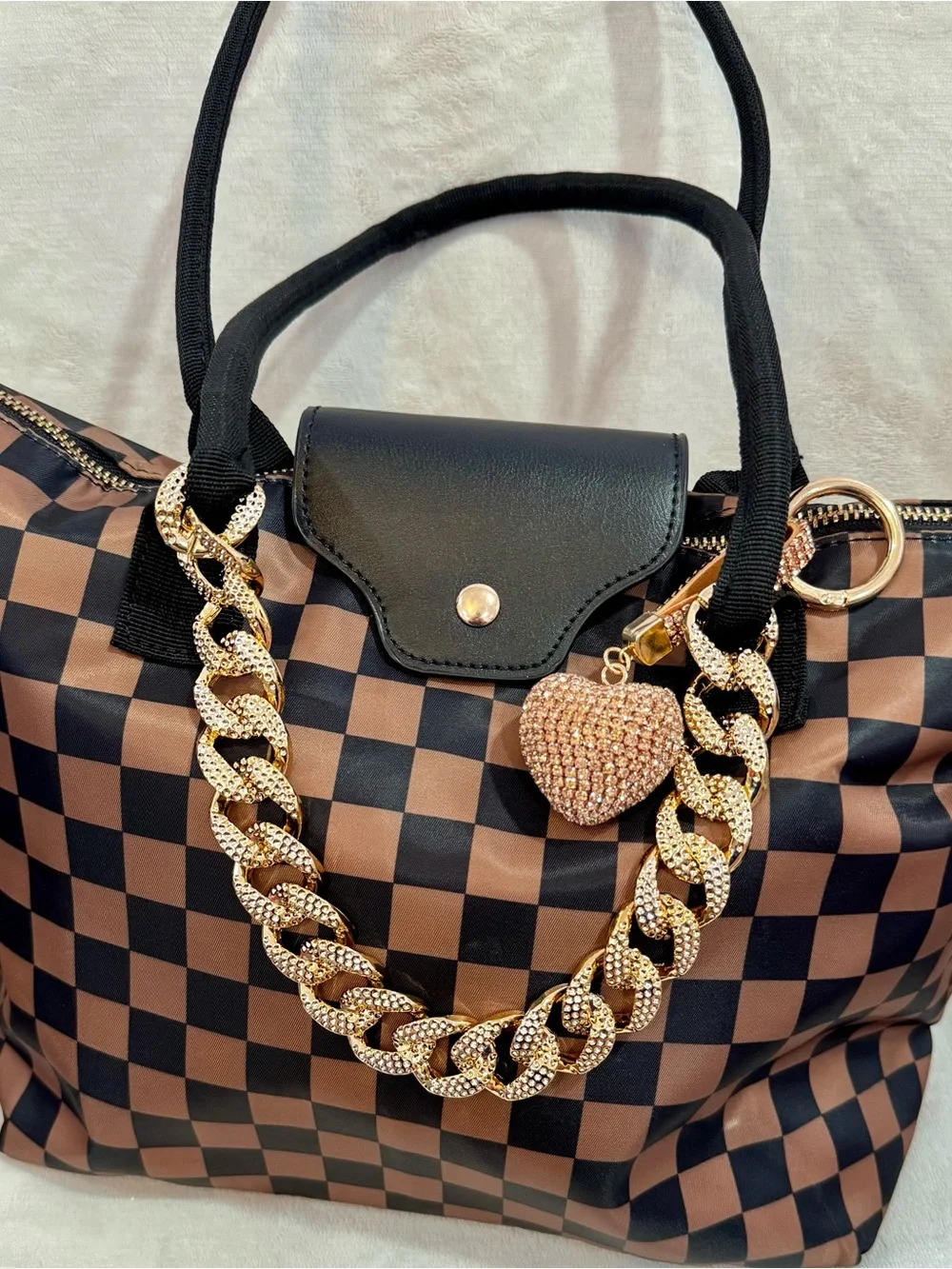 New Classic Brown Checkered Hobo Bag w/ Crossbody Strap